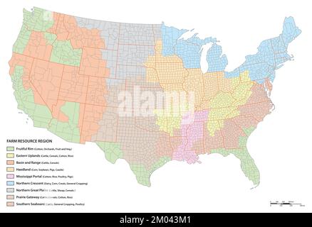 Vector map of agricultural resource regions, United States Stock Photo