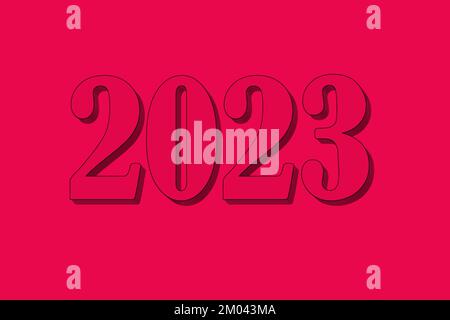 Calendar 2023. Volume Date of the New Year 2023 Via Magenta colors on a crimson background, 3D, isolate, mockup, copy space. Stylish trendy Christmas Stock Photo