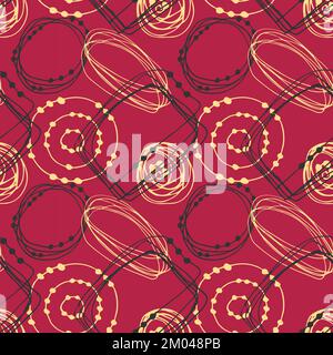 Pattern Viva Magenta color of the year 2023 with abstract geometric doodle, yellow and grey colors. Vector illustration Stock Vector