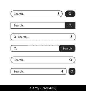 Various search bars with outline border. Internet browser engine with search box, address bar and text field. UI design, website interface element Stock Vector