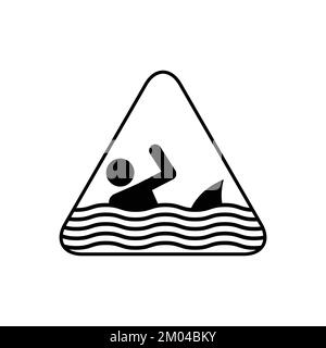 Beware sharks attack warning sign vector symbol. Swimmer attacked by shark warning symbol. Stock Vector