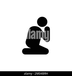Religious man praying on knees icon symbol vector. Kneeling character joining hands to pray pictogram symbol. Stock Vector