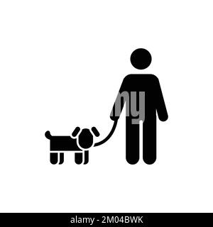 Man keeping dog on a leash simple icon vector symbol. Keep your dog on leash sign pictogram. Stock Vector