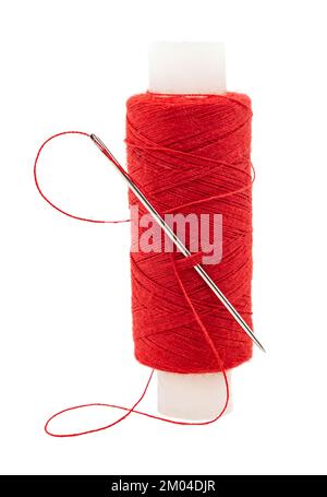 Spools of colored threads on a white background with an empty space for an inscription Stock Photo