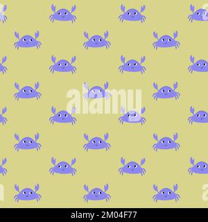 Vector seamless pattern with crab.Underwater cartoon creatures.Marine background.Cute ocean pattern for fabric, childrens clothing,textiles,wrapping Stock Vector