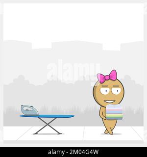 Woman with iron and ironing board Stock Vector