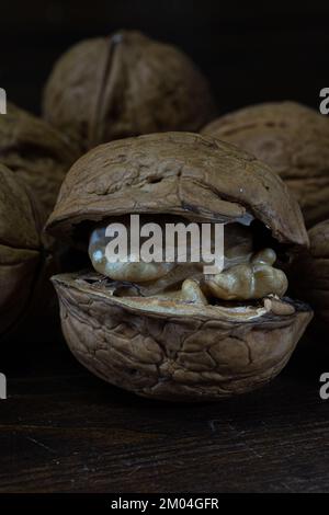 walnut on a wooden table Stock Photo