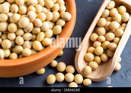 close-up view of bulk soybean seeds Stock Photo