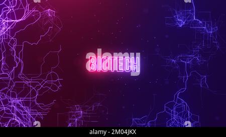Biotech text neon on Abstract background of connection data. New tech concept. Stock Photo