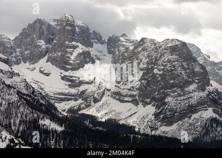 Aerial drone view of Madonna di Campiglio and ursus snowpark in Val Rendena dolomites Trentino Italy in winter Stock Photo