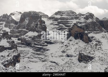 Aerial drone view of Madonna di Campiglio and ursus snowpark in Val Rendena dolomites Trentino Italy in winter Stock Photo