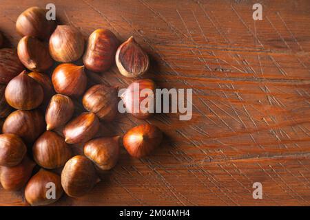 Chestnuts on a flat surface Stock Photo