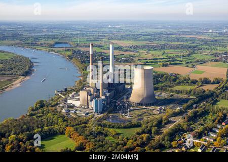 Aerial view, Voerde power plant on the river Rhine, decommissioned coal-fired power plant, Eppinghoven, Dinslaken, Ruhr area, North Rhine-Westphalia, Stock Photo