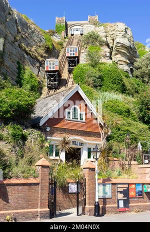 Hastings funicular East Hill Cliff Railway East Hill Lift Funicular cliff beach railway at Hastings East Sussex England GB UK Europe Stock Photo