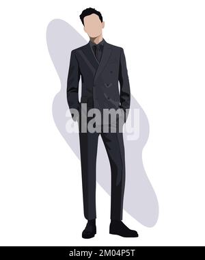 Stylish male businessman in a business suit on an interesting background cartoon male characters. Men in fashion clothes. Flat style vector Stock Vector