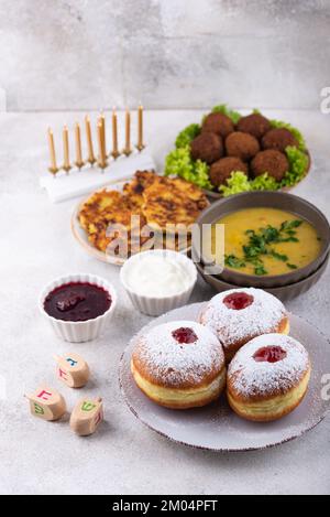 Traditional Jewish holiday Hanukkah food. Stock Photo