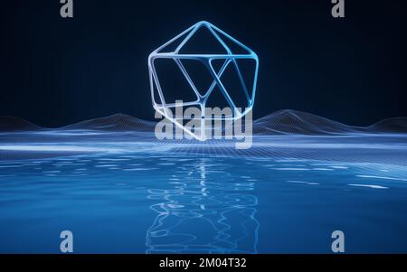 Digital space with geometric frame, 3d rendering. Digital drawing. Stock Photo