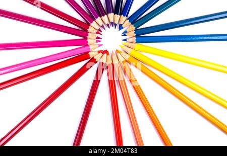 multi-colored pencils on multi-colored background, Close up, copy space, Modern art. Modern design isolated Stock Photo