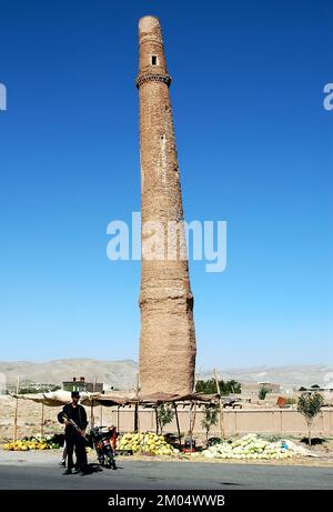 Herat / Afghanistan: One of the Musalla Minarets of Herat part of the Musalla Complex. Five ruined minarets remain standing. Stock Photo