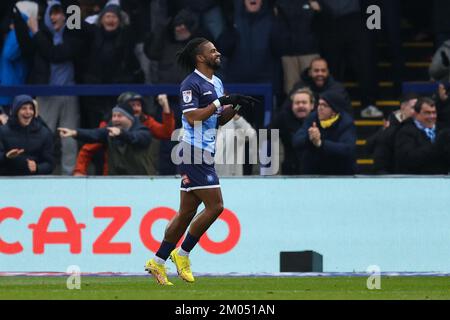 High Wycombe, UK. 04th Dec, 2022. Garath McCleary celebrates scoring his side's second goal during the Sky Bet League 1 match Wycombe Wanderers vs Portsmouth at Adams Park, High Wycombe, United Kingdom, 4th December 2022 (Photo by Nick Browning/News Images) in High Wycombe, United Kingdom on 12/4/2022. (Photo by Nick Browning/News Images/Sipa USA) Credit: Sipa USA/Alamy Live News Stock Photo