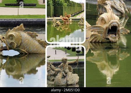 Dragon fountain in beautiful gardens of famous Versailles palace. Stock Photo