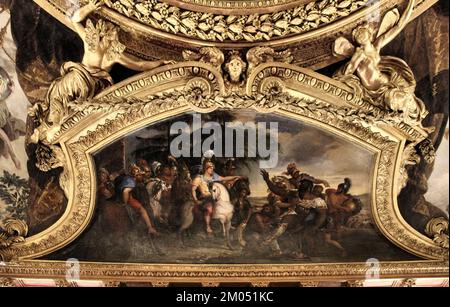 The magnificent decorations of Apollo Drawing-Room in the Palace of Versailles (France) Stock Photo