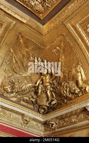 The magnificent decorations of Mars Drawing-Room in the Palace of Versailles (France) Stock Photo