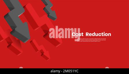 Business banner red, decreasing pointing down red and black arrows business composition on red backdrop banner Stock Vector