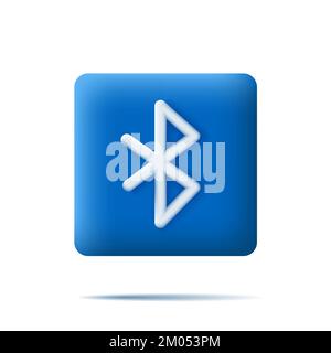 Bluetooth icon, 3d sign on blue square volume shape, isolated Stock Vector