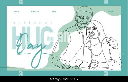 Single hand drawn outline continuous of Web banner or landing page with a concept hug day and happy family relationship. Vector colorful illustration. Vector illustration Stock Vector