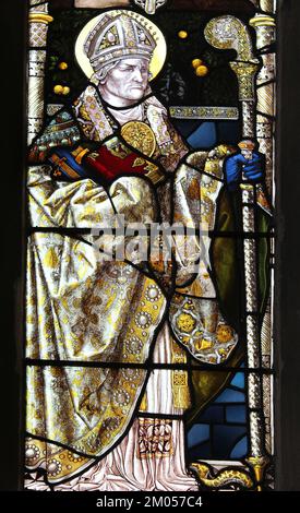 Saint Hilary of Poitiers Stained Glass Window Stock Photo