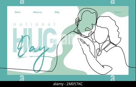 Single hand drawn outline continuous of Web banner or landing page with a concept hug day and happy family relationship. Vector colorful illustration. Vector illustration Stock Vector