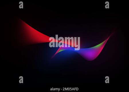 multicolored smooth waves on a black background, abstract lines Stock Photo