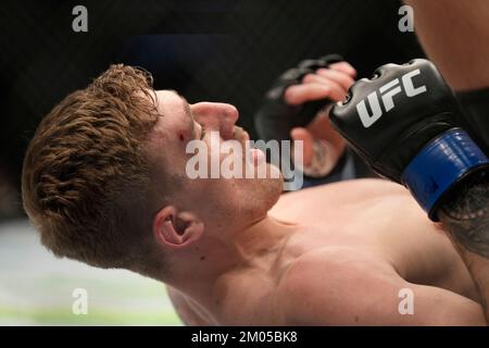 ORLANDO, FL - December 3: Eryk Anders (L) and Kyle Daukaus (R) step in the octagon for a 3-round bout at Amway Center for UFC Orlando - Thompson vs Holland : Evevnt on December 3, 2022 in ORLANDO, FL, United States. (Photo by Louis Grasse/PxImages) Stock Photo