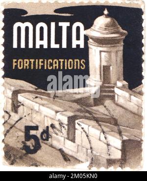 Photo of a postage stamp from Malta Fortifications Definitives 1965-1977: History of Malta 1965 Stock Photo