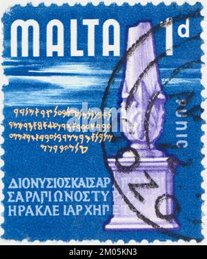 Photo of a postage stamp from Malta Punic Era Definitives 1965-1977: History of Malta 1965 Stock Photo