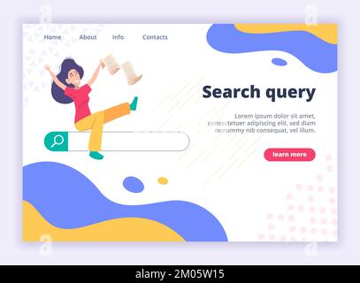 Seo landing page. Website template with search bar and characters find job or recruitment service exact vector landing Stock Vector