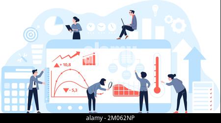 Benchmarking company concept. Online objective approach and measures operational improvements. Manager testing recent quality vector concept Stock Vector