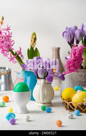 Spring Easter composition with flowers and eggs Stock Photo