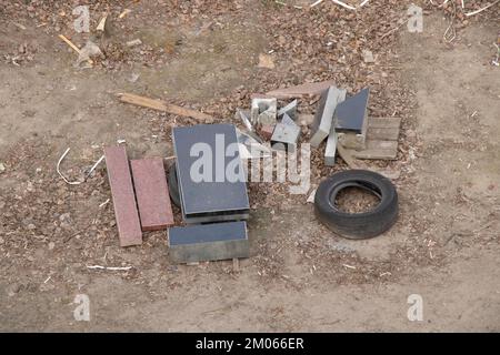 pieces of memorial plate for sale and waste material, sale of memorial monuments Stock Photo