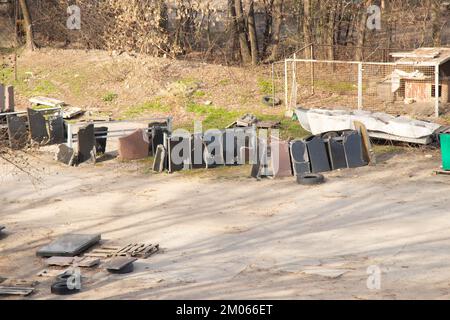 pieces of memorial plate for sale and waste material, sale of memorial monuments Stock Photo