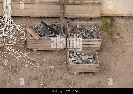 pieces of memorial plate for sale and waste material, sale of memorial monuments Stock Photo