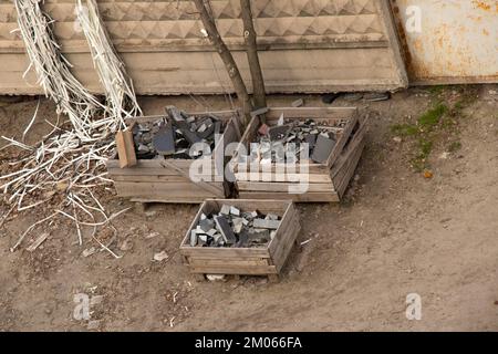 pieces of memorial plate for sale and waste material, sale of memorial monuments Stock Photo