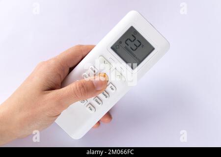white remote control from air conditioner on a white background Stock Photo