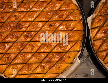 Traditional Eastern, Turkish, Azerbaijani baklava sweets on the table Stock Photo