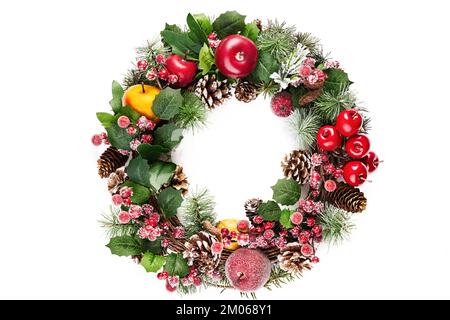 Christmas Wreath, Christmas Home Decoration, Cut Out,  Isolated on White Background Stock Photo