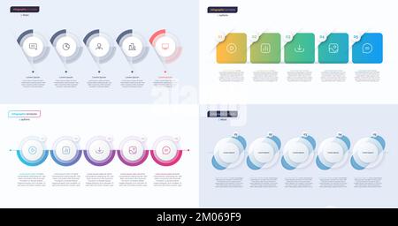 Vector modern infographic templates composed of 5 shapes Stock Vector