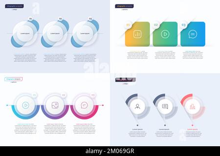 Vector modern infographic templates composed of 3 shapes Stock Vector