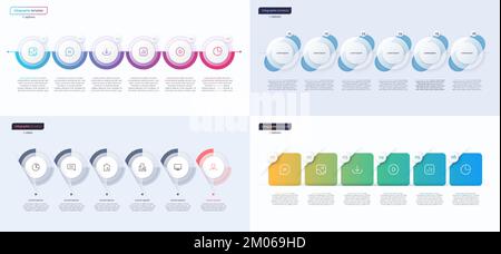 Vector modern infographic templates composed of 6 shapes Stock Vector