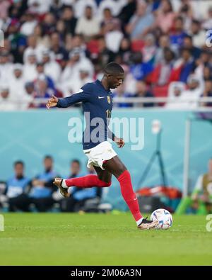 DOHA, QATAR - DECEMBER 4: Player of France Ousmane Dembélé passes the ball during the FIFA World Cup Qatar 2022 Round of 16 match between France and Poland at Al Thumama Stadium on December 4, 2022 in Doha, Qatar. (Photo by Florencia Tan Jun/PxImages) Stock Photo